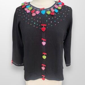 Jack‎ B. Quick Vintage Medium Valentine Hearts Sequin Beaded Cardigan Sweater